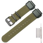 Military Nylon strap Compatible with Casio AE1200WH AE-1500 W-218H SGW-300 500 Men's stainless steel ring Replacement Watch band (Army Blackbuckle)