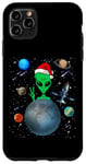 Coque pour iPhone 11 Pro Max Christmas Alien Santa Peace Hand In Space Santa Hat Xmas