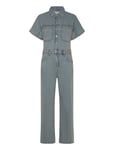 Denim Jumpsuit With Multi-Position Buttons Blue Mango