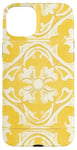 Coque pour iPhone 15 Plus Carrelage floral jaune avec détails ornementaux