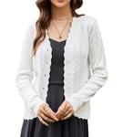 KANCY KOLE Cardigans légers d'automne pour Femmes Cardigan en Tricot Creux à Manches Longues Boléro Court Shrugs Blanc Ivoire M