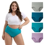 INNERSY Culotte Femme Taille Haute Shorty Grande Taille Slip Coton sous Vetements Lot de 4 (48-50, Gris/Bleu Lac/Tiffany/Violet)