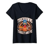 Womens Touchdowns Turkey and Pie Thanksgiving American Football V-Neck T-Shirt