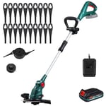 POSENPRO 20V Cordless Strimmer/Edger 2-in-1, Cordless Grass Trimmer, 26cm Path, Lightweight, Extendable Length, Blade Cutting & Spool Cutting, Charger & Batteries Included