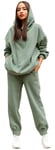 Forêtîle Survêtement Femme Vert Jogging Femmes Sport Ensemble Sweat à Capuche Décontracté Pyjama D'Intérieur Tenue Minimaliste Casual Manches Longues Pantalon Confortable (S)