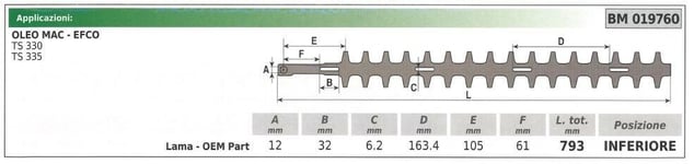 Lame Inférieure OLEO MAC Taille Haie TS 330 335 019760