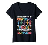 Womens Back To School Student Teacher We Are Like a Box of Crayons V-Neck T-Shirt