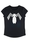 Marvel Women's Spider-Man Classic-Alien Symbiote Icon Rolled Sleeve T-Shirt, Black, XL