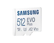 Samsung Evo Plus Mb-Mc512ka - Flashminnekort (Microsdxc Til Sd-Adapter Inkludert) - 512 Gb - A2 / Video Class V30 / Uhs-I U3 / Class10 - Microsdxc Uhs-I - Hvit