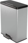 CURVER Metal Effect 100% recycled pedal touch Deco Bin, Metallic Silver, 65 L