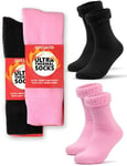 Occulto Chaussettes Thermiques Femme Lot de 2 (modèle: Ida) Noir Rose 39-42