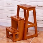 Tabouret d'Echelle Tabouret d’Escabeau Pliant 3 Etages 57 x 38 x 65 cm Couleur de Noyer en Bois de Pin