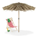 Relaxdays Parasol Style Hawaii, Sapin, Feuilles Palmier, HxØ: 250x238 cm, fabriqué Main, résiste aux intempéries, Nature