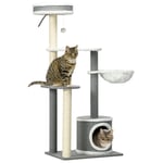 132cm Cat Tree Tower with Sisal Scratching Post, Bed, Hammock, House, Platforms