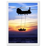 Military UK British Chinook Helicopter Royal Marines Artwork Framed Wall Art Print A4