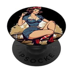 Retro Patriotic Pin-up Vintage USA Flag American Beauty Girl PopSockets PopGrip Adhésif