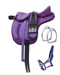 Y&Z Selle de cheval Freemax légère et synthétique sans arçon avec étrier assorti et licol de designer (taille 44,5 cm, violet)