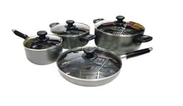 New 8 Pcs Carbon Steel Non-Stick Sauce Pot And Fry Pan Set Glass Lid