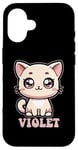 Coque pour iPhone 16 Violet Motif chat mignon pour fille Violet