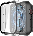 Recata 2 Pièces PC Coque avec Protection ecran en Verre Trempé Compatible avec Apple Watch Series 9 (2023) Serie 8 Serie 7 45mm Protection iWatch légère et Antichoc, 1 Noir+ 1 Transparent