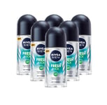 Nivea Men Fresh Kick Roll-On Deodorant Antiperspirant 50ml 3, 6 Pack