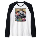 Monster Truck Crushing Cars Tee for Monster Truck Lovers Raglan Baseball Tee