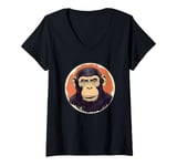 Womens Chimpanzee Monkey Portrait Vintage Style V-Neck T-Shirt