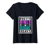 Womens Pretty Girls Squat Heavy Strong Weightlifting Workout V-Neck T-Shirt