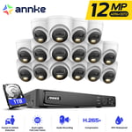 ANNKE Kit de vidéosurveillance extérieure 12 MP, 16 caméras extérieures PoE 12 MP avec audio, détection de personnes/véhicules NVR 16 canaux, vision