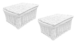 SET OF 2 Lidded Wicker Storage Basket With Lining Xmas Hamper Basket Grey Extra Large 46 x 35 x 24 cm