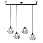 MiniSun Industrial Steampunk Style Satin Black 4 Way Pipework Bar Wrap Over Ceiling Light with Basket Cage Design Black Metal Shades - Complete with 4w LED Filament Bulbs [2700K Warm White]