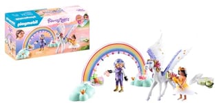 Playmobil 71361 Cheval ailé à décorer, Comprend Une Princesse, Un Chevalier, Un Cheval ailé, Un véritable Peigne, Un Arc-en-Ciel avec boîtes de rangements Gamme Princess Magic pour Enfants dès 4 Ans