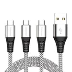 USB C Charger Cable1M+1M+2M 3A Fast Charging Lead Braided Charger Cord For Samsung Galaxy A20 A10e A50 A51A52 A53 A70 S10e S9 S20 S22 Plus 5G 2020, Note 10 9 8,LG V30 G6,Sony Xperia XZ, LG –(Silver)