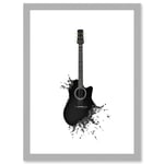 Music Illustration Guitar Watersplash Bubble Effect A4 Artwork Framed Wall Art Print