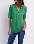 Women Shirts Summer Autumn Casual V-Neck Chiffon Blouse Women Top Camisa Feminina Long Sleeve Black White Ladies Blouses Shirt-Grass_Green_1_M