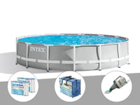 Kit piscine tubulaire Intex Prism Frame ronde 4,57 x 1,07 m + B?che ? bulles + 6 cartouches de filtration + Aspirateur