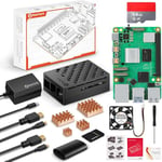 RasTech Raspberry Pi 5 8GO Starter Kit Raspberry Pi 5 8GO RAM avec 64 GB Carte 4 Dissipateurs Thermique Dorés PWM Ventilateur de Refroidissement 2 Câbles HD Out Alimentation USB-C 5,1V 5A Boîtier