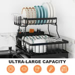 2 Tier Kitchen Sink Dish Drainer Rack with Drip Tray and Plate Cutlery Holder