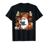 Cute Ghost Reading Book Lovers Halloween Ghost Coffee Women T-Shirt