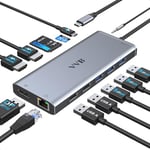 Hub USB C, Station d'accueil Moniteur, Adaptateur 13 en 1 vers Double 4K HDMI, DP, Ethernet, PD 100W, 5 USB, SD/TF et Audio, Docking Station Triple Affichage pour HP Dell etc.