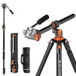 K&F Concept 91" Video Tripod with Universal center column, Heavy Duty Tripod Monopod with Arca Swiss-Compatible Fluid Head & Quick Release Plate for DSLR Camera, Camcorder, Load Capacity 5KG/11LBS