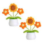 JUSTOYOU Fleur de tournesol artificielle en pot, mini pot de fleurs tricoté, petite fleur au crochet faite à la main pour décoration de table, cadeau pour elle, Saint-Valentin (2, orange)