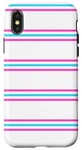 Coque pour iPhone X/XS Blanc Rose Bleu rayé Girly Esthétique Preppy Stripe