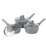 Salter Saucepan Set 3 PC Non-Stick Marblestone Forged Aluminium 16/18/20cm Grey