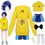 Anime Wonder Egg Priority Ohto Ai Cosplay Kostym Mörkblå Peruk Med Luvtröjor Byxor Rosett Strumpor Outfits Jul Karneval Kläder Costume S