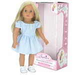 Sophia's - 18" Poupee - Doll Blonde avec Robe à Rayures Bleues et Blanches, Baskets en Toile Blanche et sous-vêtements imprimés - Blanc/Bleu