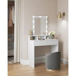 Coiffeuse avec Miroir et Ampoules vasagle - 80 x 40 x 132 cm - 2 tiroirs - 3 Compartiments de Rangement - Sans Tabouret - Style Moderne - Blanc