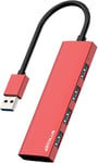 Hub Usb 3.0 En Alliage D'Aluminium Ultra Fin,Répartiteur Usb Portable À 4 Ports,Hub Usb Pour Ordinateur Portable,Pc,Macbook,Imac,Surface Pro,Mac Pro,Clé Usb,Xps ¿Rouge¿