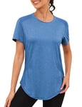 Gyabnw Gym Tops for Women UK Yoga Shirt Running Tee Activewear Ladies Short Sleeve Sports Tshirt UV Protection Blue