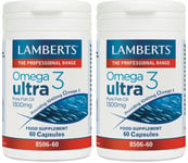 Lamberts Omega 3 Ultra Pure Fish Oil 1300mg 60 Capsules X 2